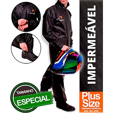 Capa de Chuva Motoqueiro Reforçada PVC – Tamanhos Especiais XG a EGG