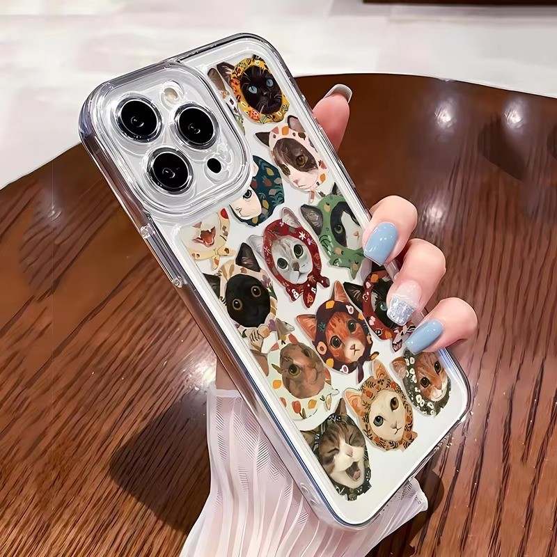 Capa de iPhone Macia e Transparente com Gato Adorável para Todos os Modelos