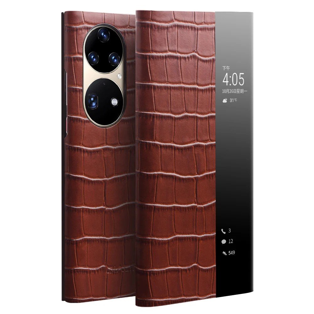 Capa Huawei P50: Couro Genuíno e Janela Visor