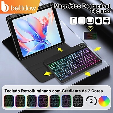 Capa Teclado iPad BETTDOW com Suporte Magnético para Apple Pencil
