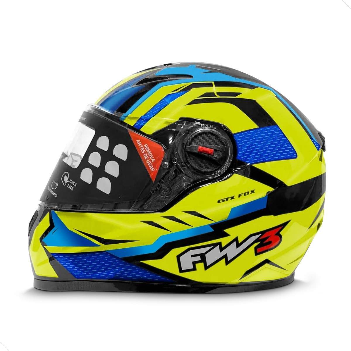 Capacete Gtx Fox Amarelo e Azul Tam 60: Segurança e Estilo com Óculos Interno Integrado