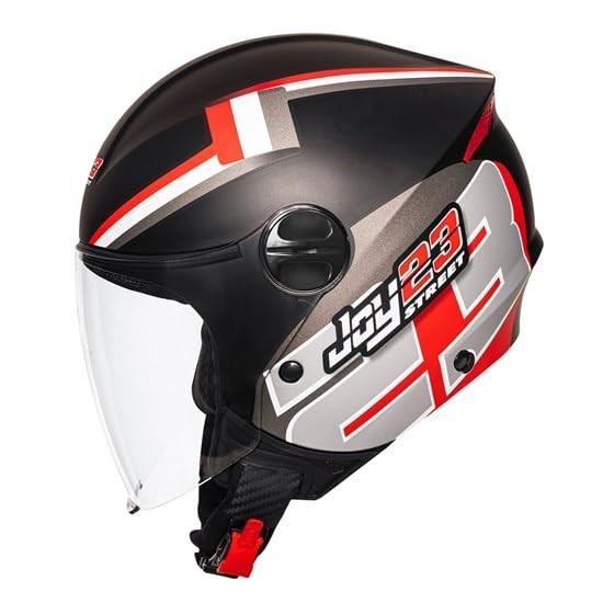 Capacete Street JOY23 SP Preto Fosco com Detalhes Vermelhos e Cinzas - Estilo e Segurança Urbana