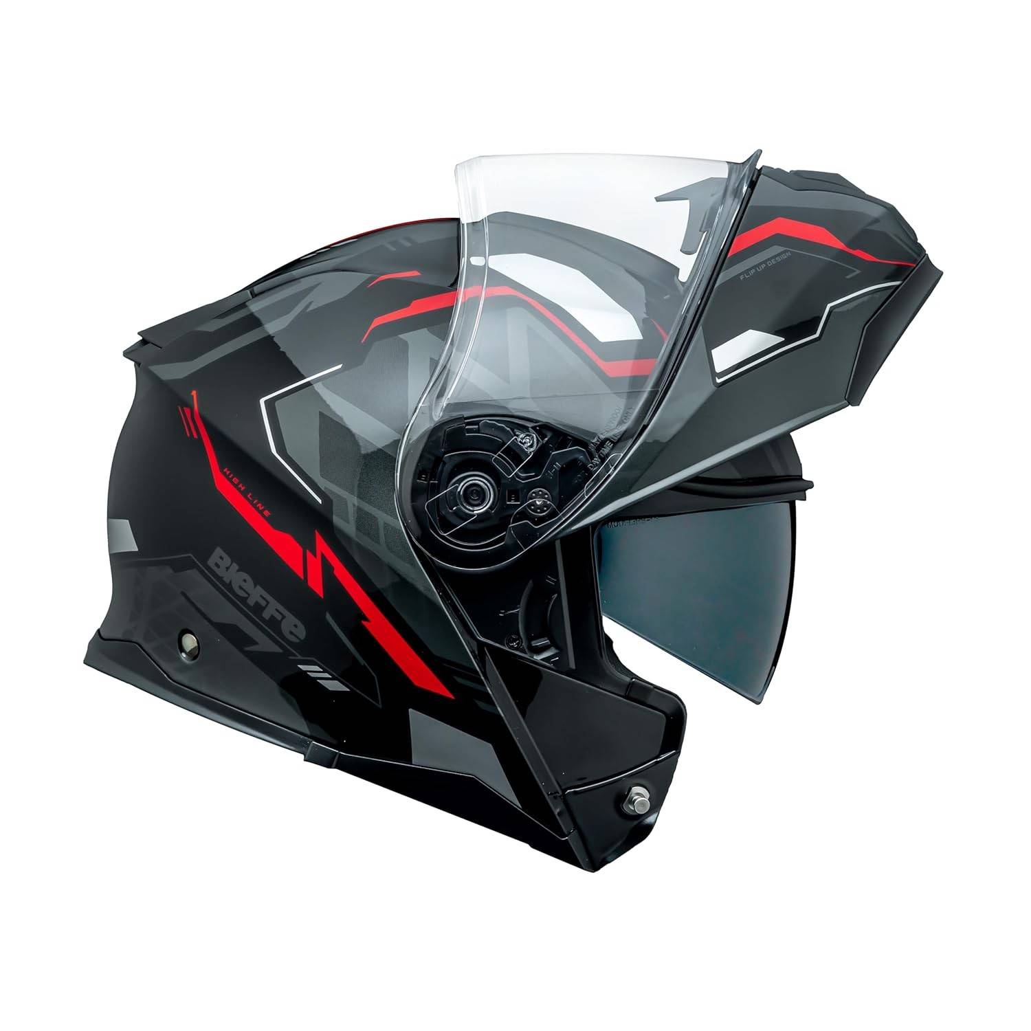 Capacete Escamoteável Bieffe B-Dynamic Attractie Preto e Vermelho c/ Óculos Interno