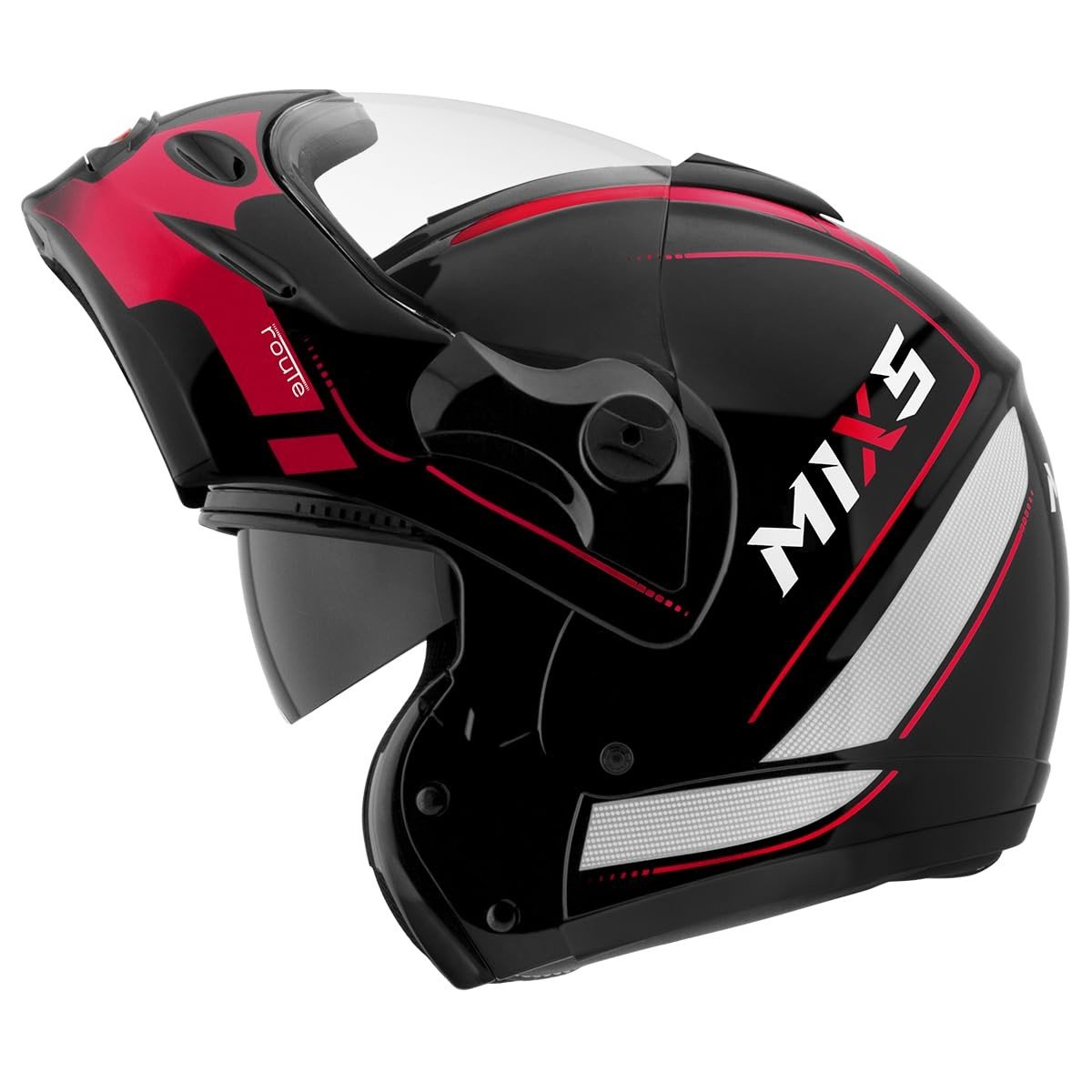 Capacete Mixs MX Captiva Robocop Escamoteável Cinza/Vermelho com Viseira Solar Interna