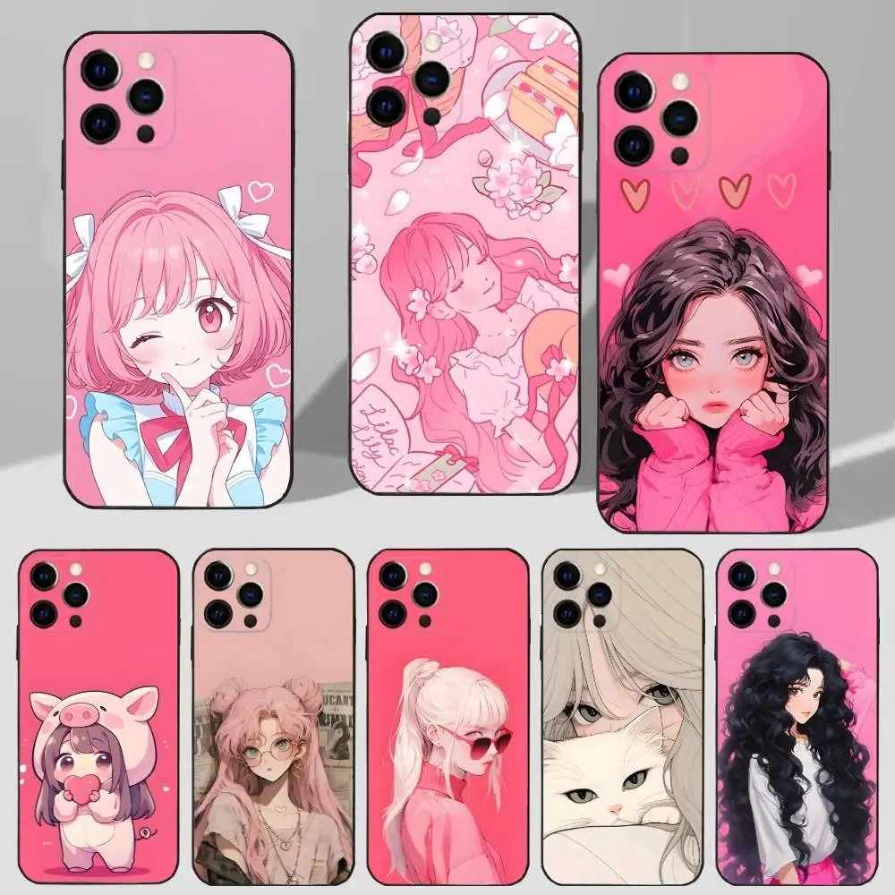 Capinha iPhone: Pink Cartoon Beauty Girl