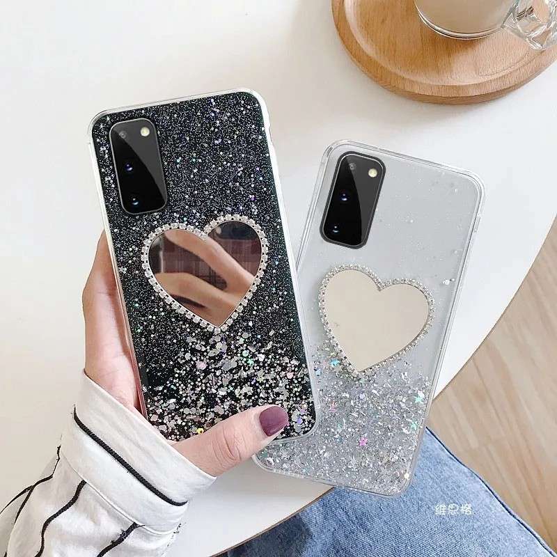 Capinha Samsung Glitter Coração Espelhada