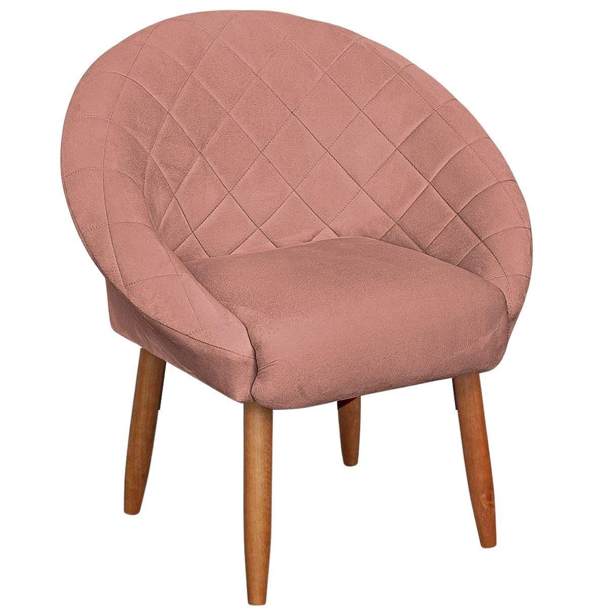 Poltrona Capitonê Rosa Escuro para Sala de Estar | Tecido Veludo Reforçado e Pés de Madeira