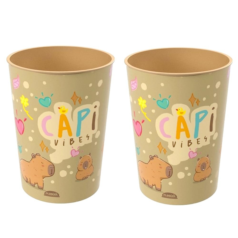 Copo Infantil Capivara 320ml Capi Vibes Original - Kit com 2 Unidades