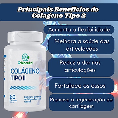 Colágeno Tipo 2 500mg – Kit com 3 Potes de 60 Cápsulas