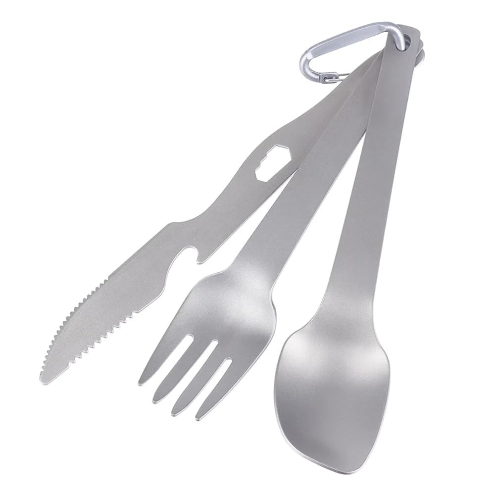 Conjunto Faca e Colher de Camping com Carabiner - Leve e Versátil para Trilhas e Acampamentos