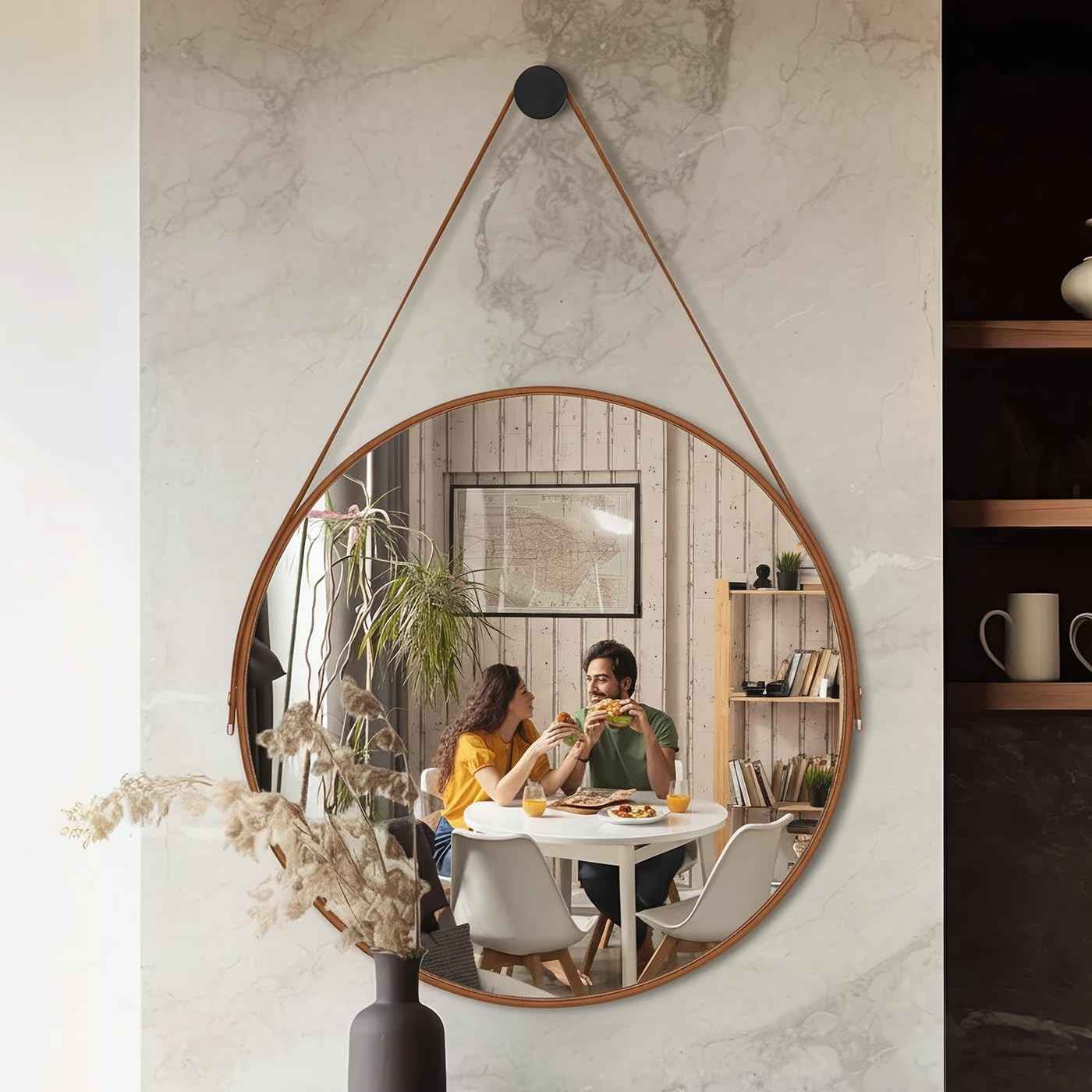 Espelho Redondo Adnet 60cm Caramelo - Design Escandinavo com Suporte em Alumínio | Ideal para Sala, Quarto e Banheiro