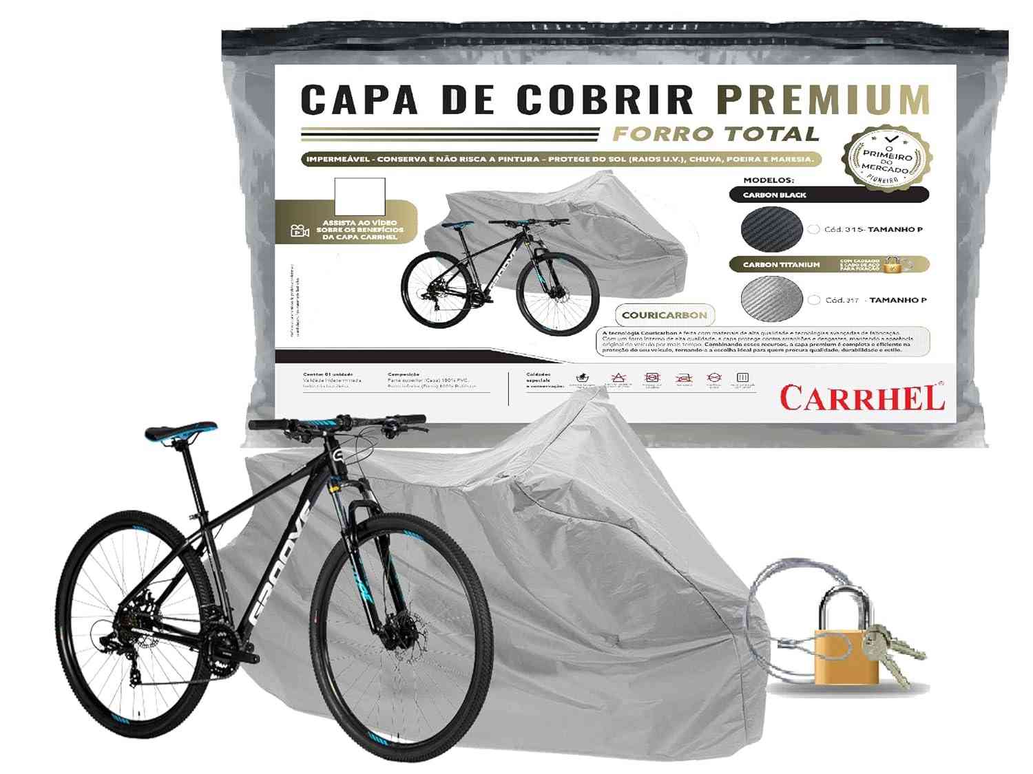 Capa Premium para Bicicleta Forrada com Cadeado Carbon Titanium - Proteção Total