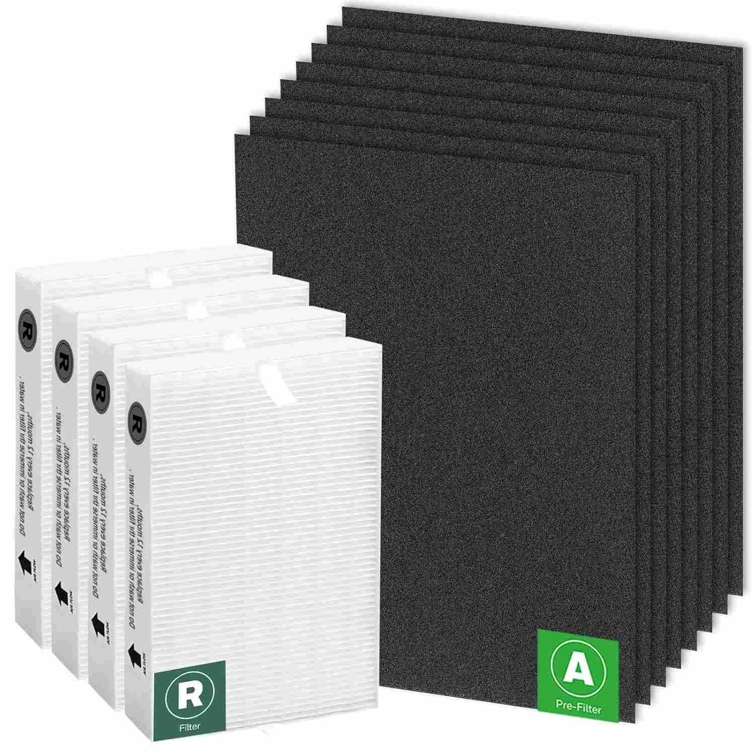 Filtros de Substituição HEPA R e Pré-Filtros de Carbono para Purificador Honeywell HPA100 - Kit Completo com 4 HEPA R + 8 Pré-Filtros