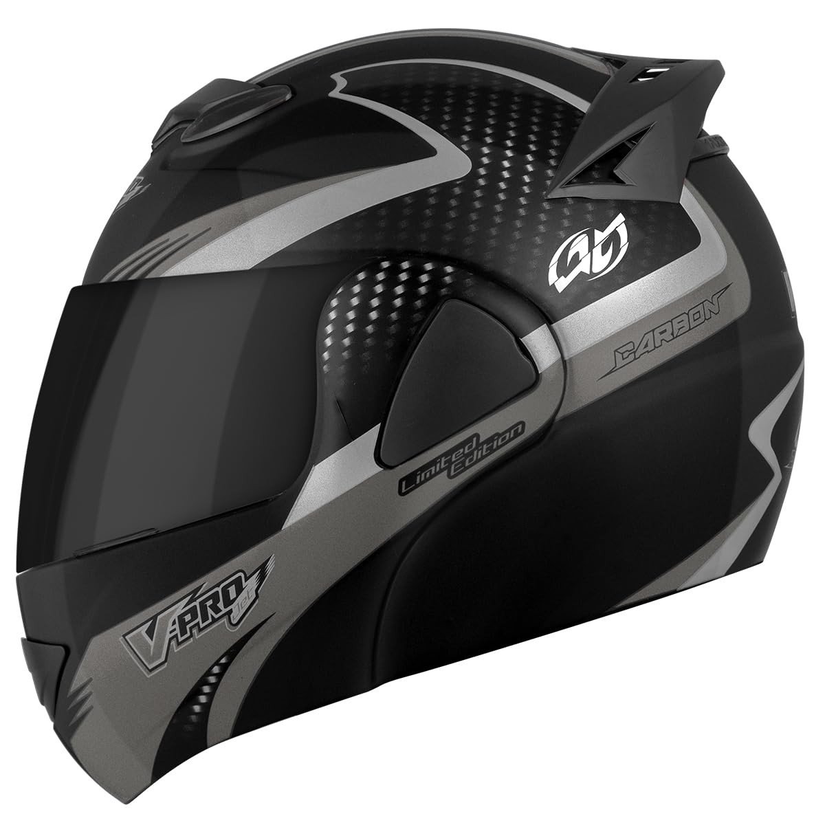 Capacete Escamoteável Pro Tork V-Pro Jet 2 Carbono Preto/Cinza - Viseira Fumê (Tam. 60)
