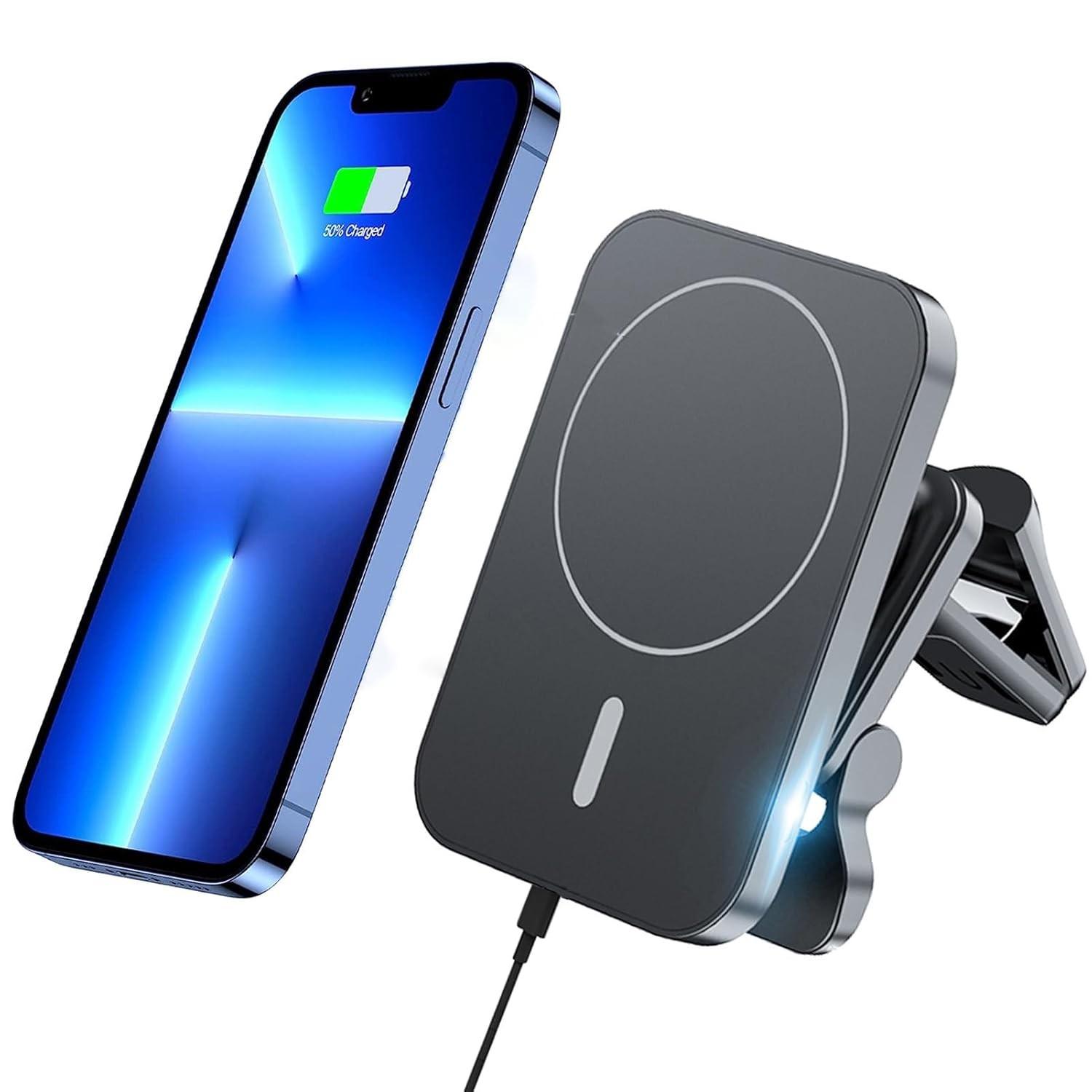 Carregador Magnético Sem Fio para iPhone 14/13/12: Carga Rápida e Visão 360° no Carro