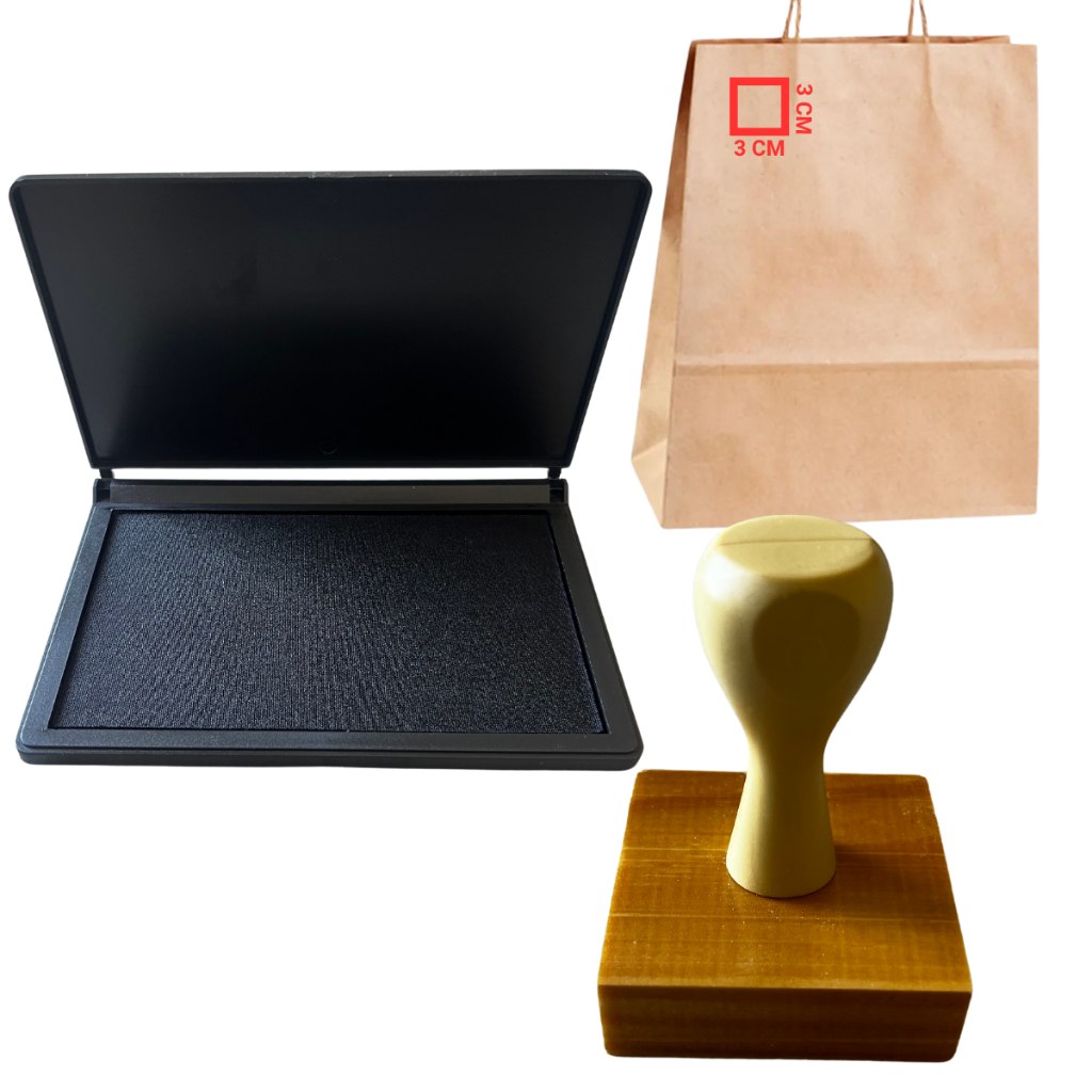 Carimbo Personalizado de Madeira 3x3 cm + Almofada (Kit) – Ideal para Marca