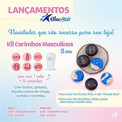 Carimbos Doces Dia dos Pais: Kit Papai Bluestar 2cm