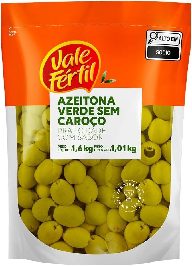 Vale Fértil Azeitona Verde Em Conserva Sem Caroço Sachê 1.01Kg