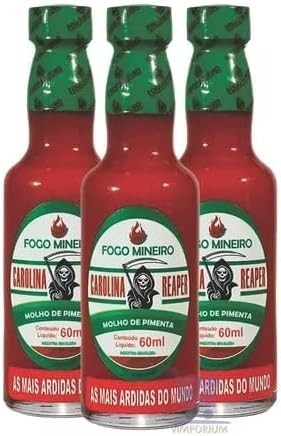 3 Molhos De Pimenta Carolina Reaper 60ml Mais Ardida Do Mundo