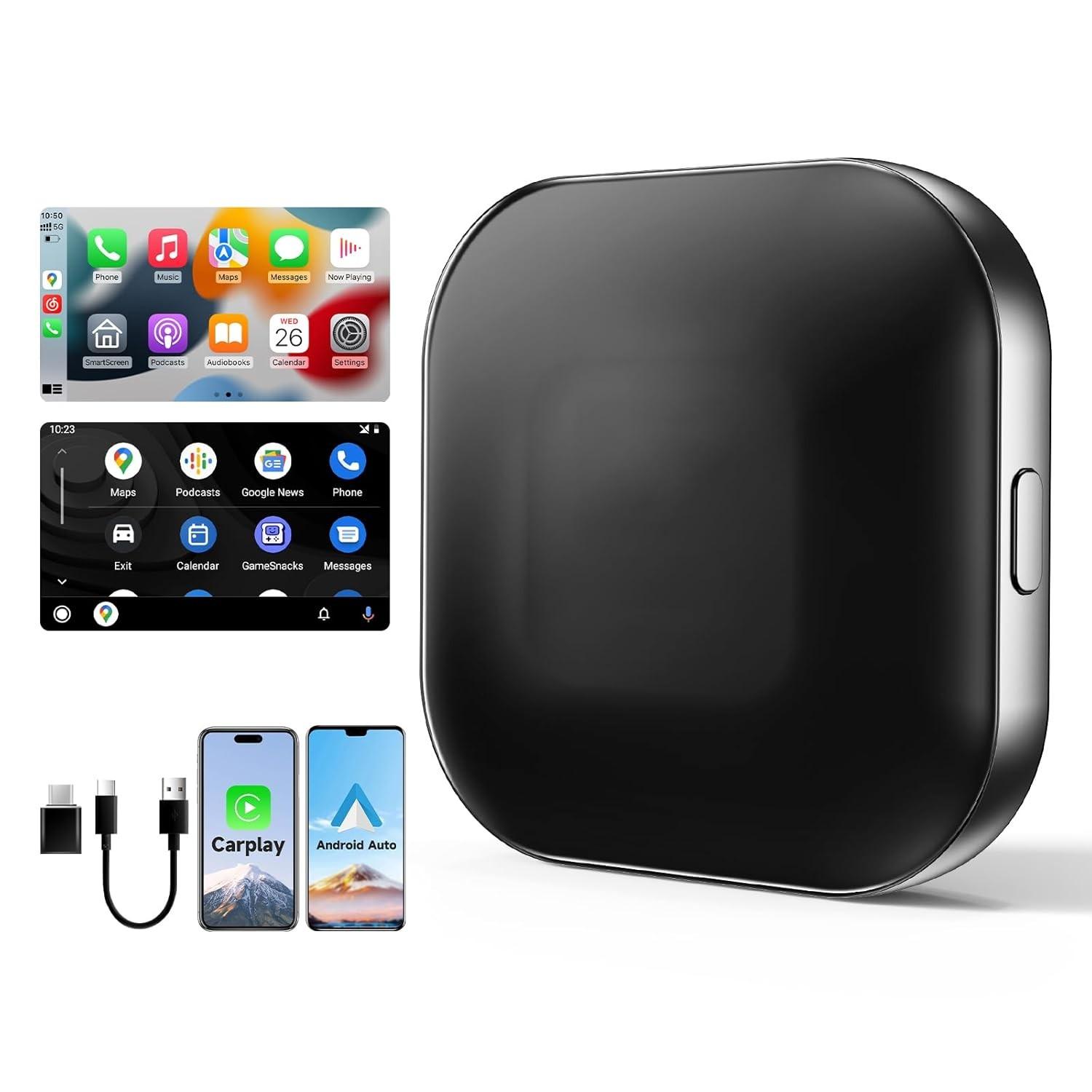 Dongle CarPlay 2 em 1 Leadtree: CarPlay e Android Auto Sem Fio Plug & Play