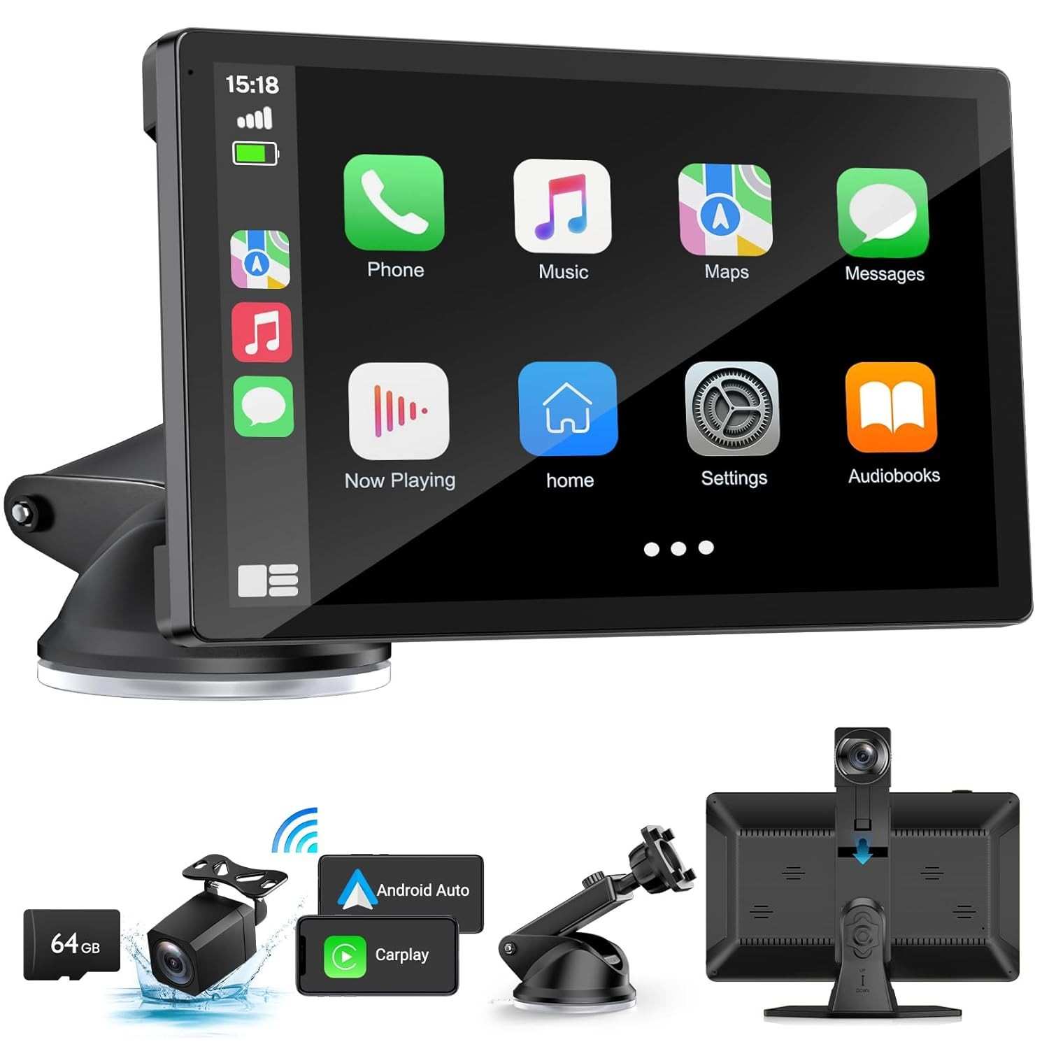 Tela CarPlay 9" 4K com Câmera 1080p e Android Auto - Navegação GPS e Som de Alta Qualidade