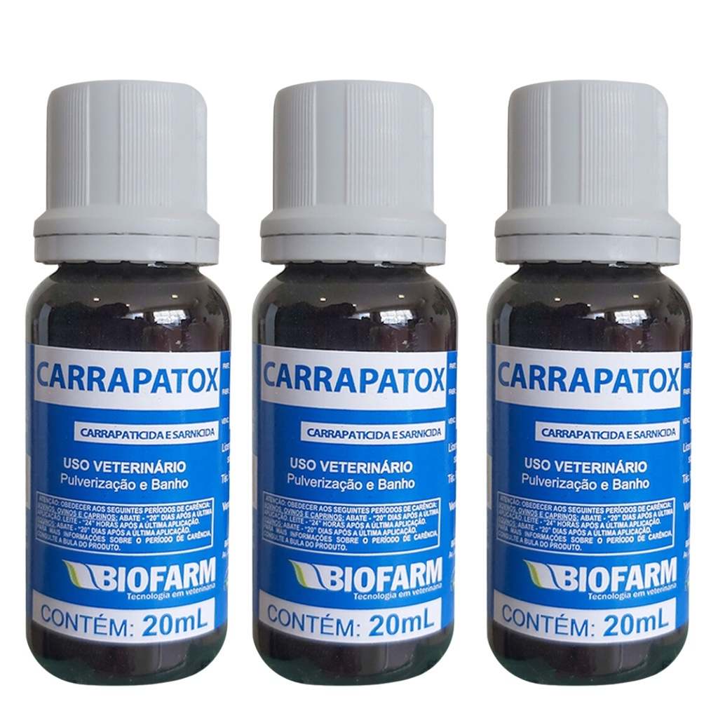 Carrapatox Kit 3 Unidades - Biofarm 20ml | Elimine Carrapatos e Pulgas