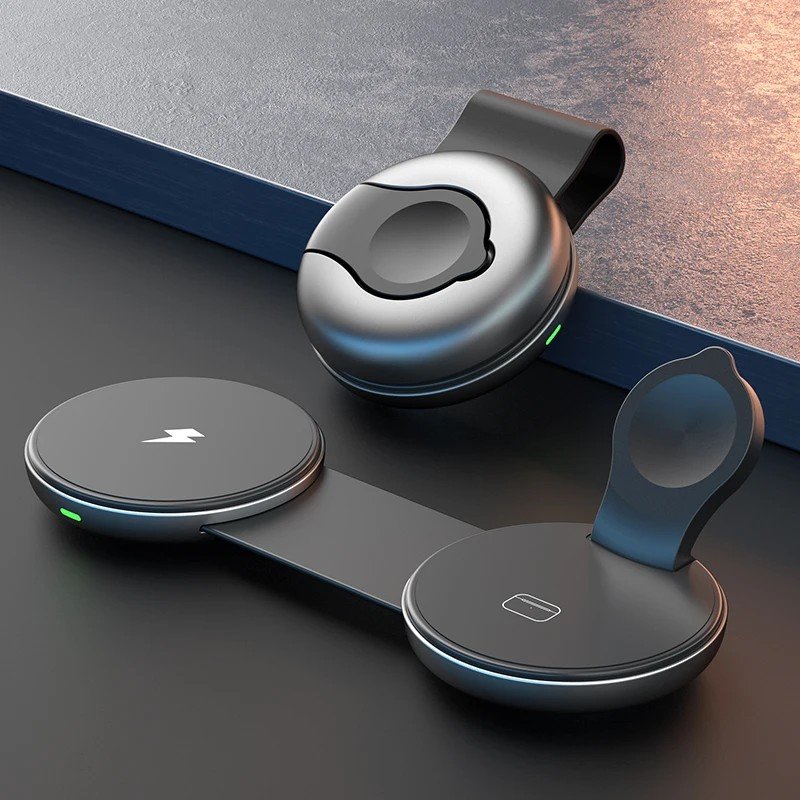 Carregador 3 em 1 Dobrável: iPhone, Apple Watch e AirPods