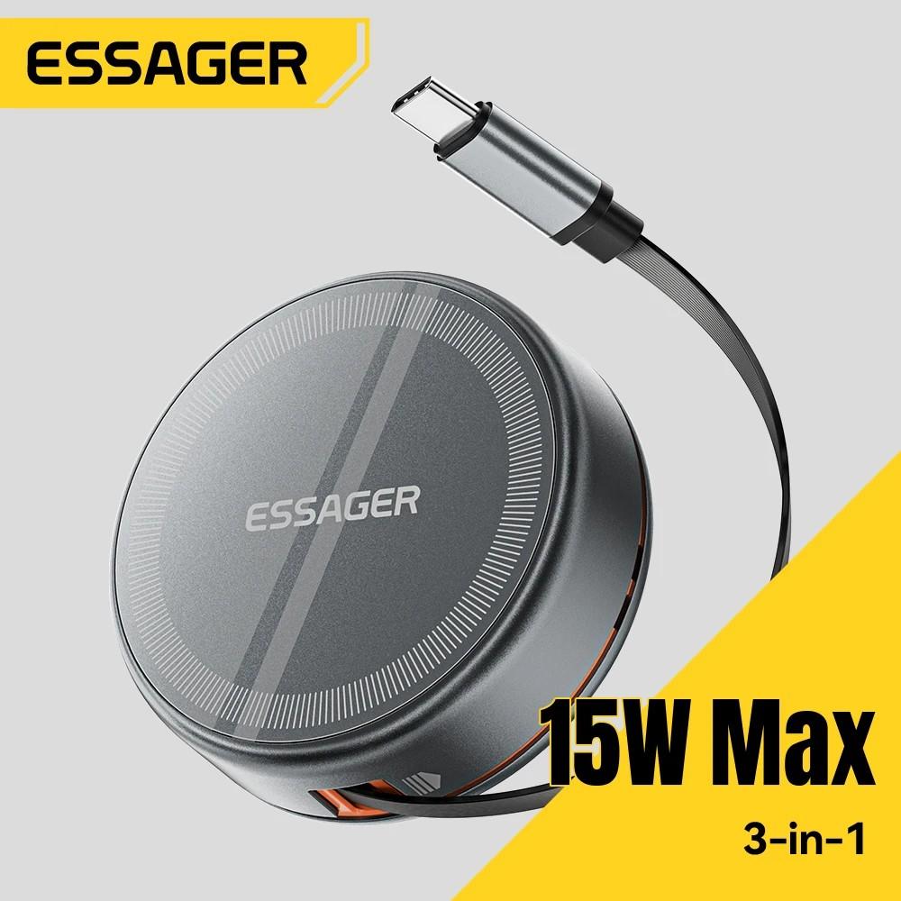 Carregador 3 em 1 Essager: Wireless, Magnético e Retrátil!