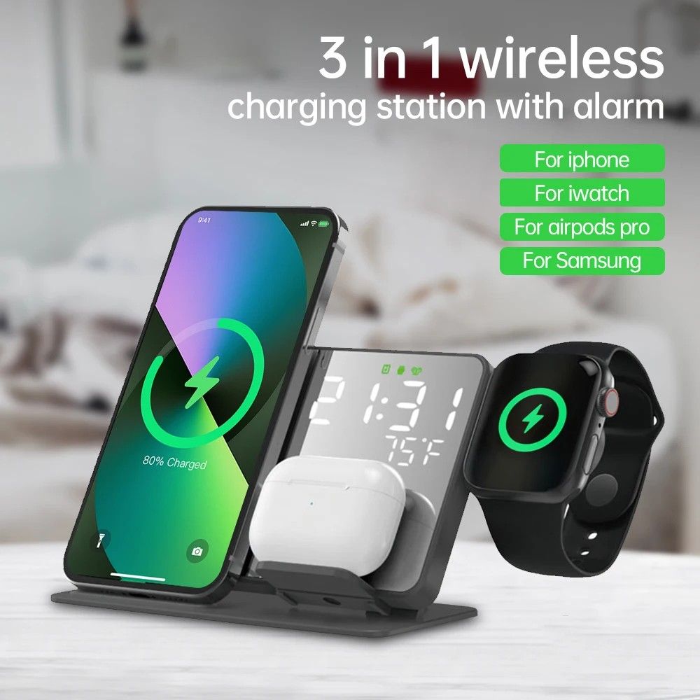 Carregador 3 em 1: iPhone, Apple Watch e AirPods