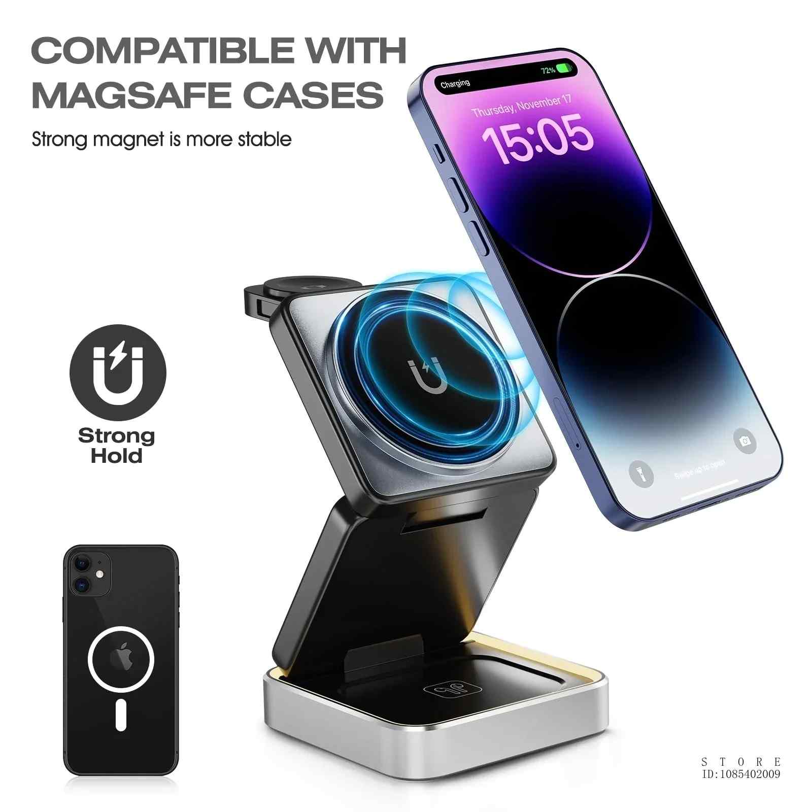 Carregador 3 em 1 Magnético Apple: Dobrável e Rápido!