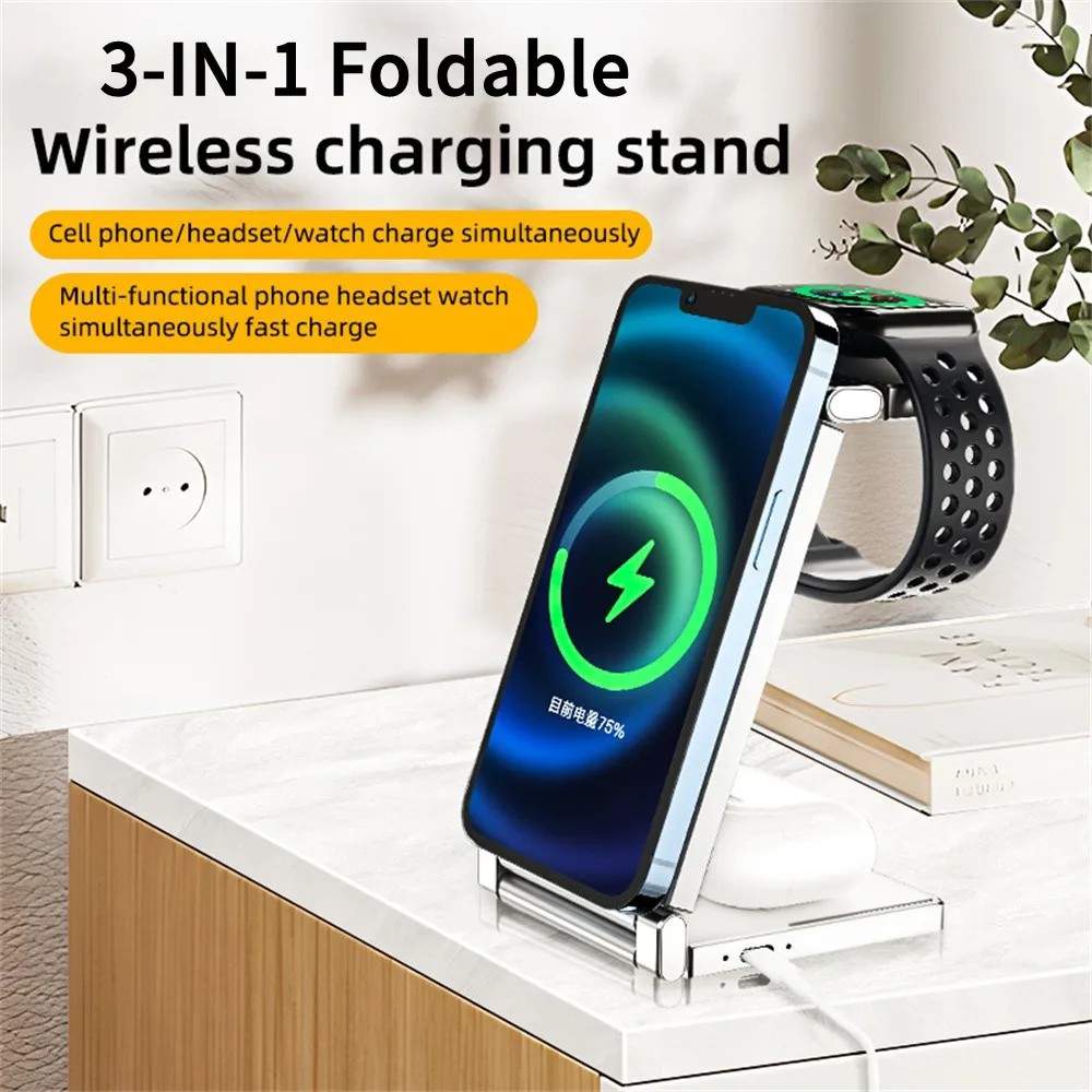Carregador 3 em 1 Magnético Wireless: iPhone + Apple Watch + AirPods
