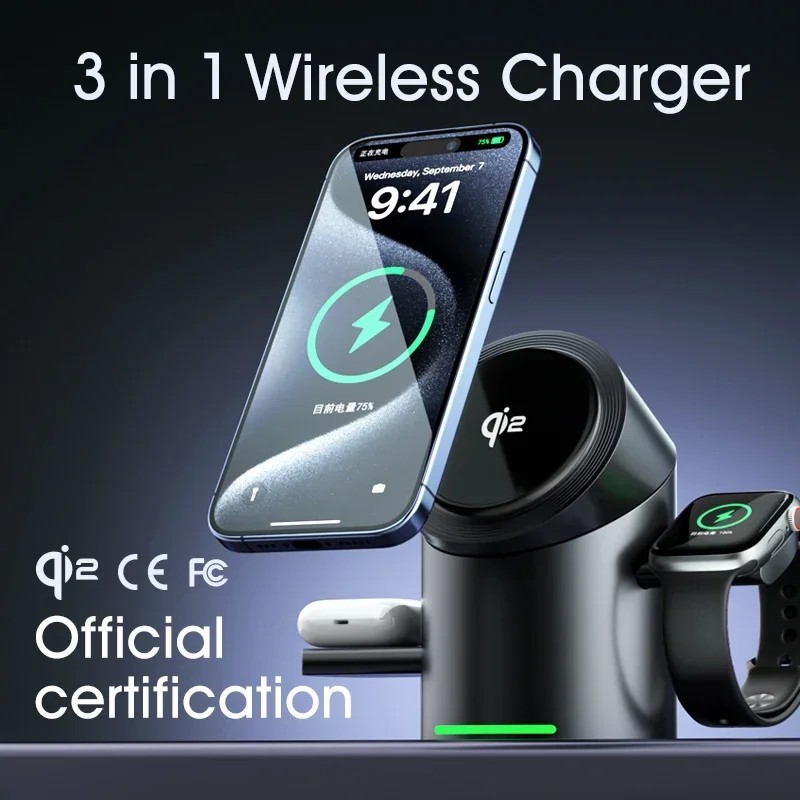 Carregador 3 em 1 Magsafe Qi2: Turbine seus Dispositivos!