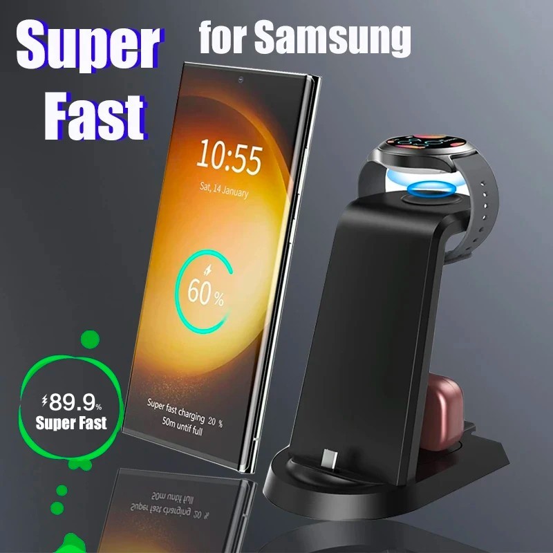 Carregador 3 em 1 Sem Fio Rápido Samsung