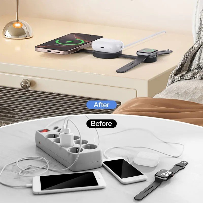Carregador 3 em 1: Wireless, Dobrável e Rápido!