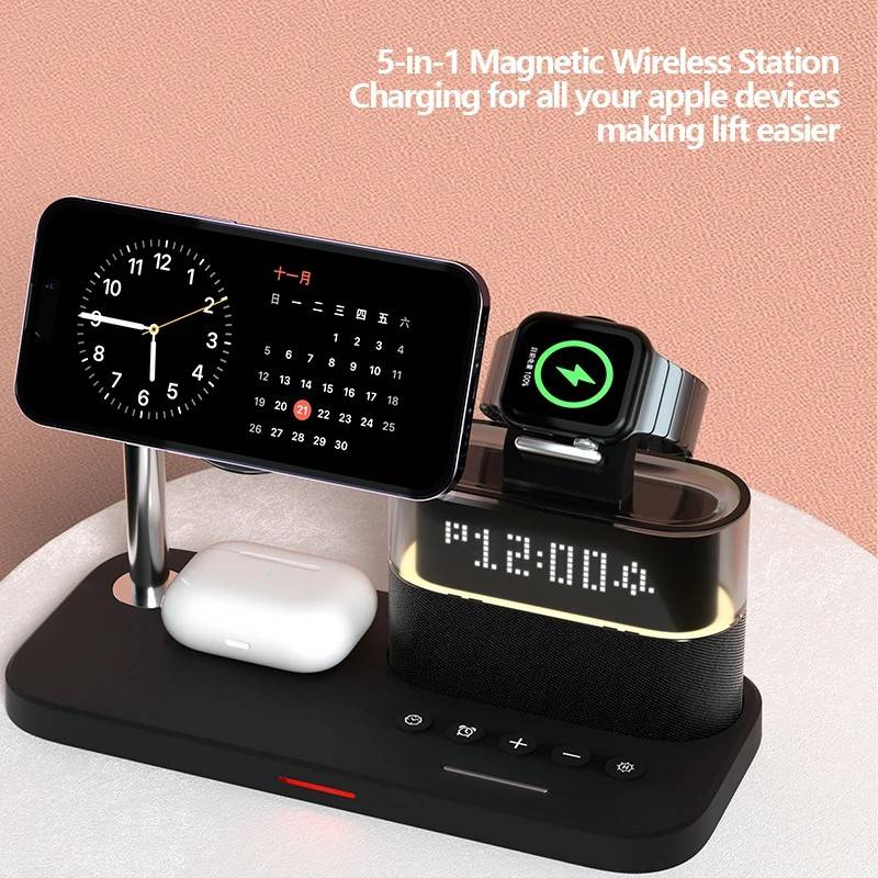 Carregador 3 em 1: Wireless, Relógio e Luminária RGB