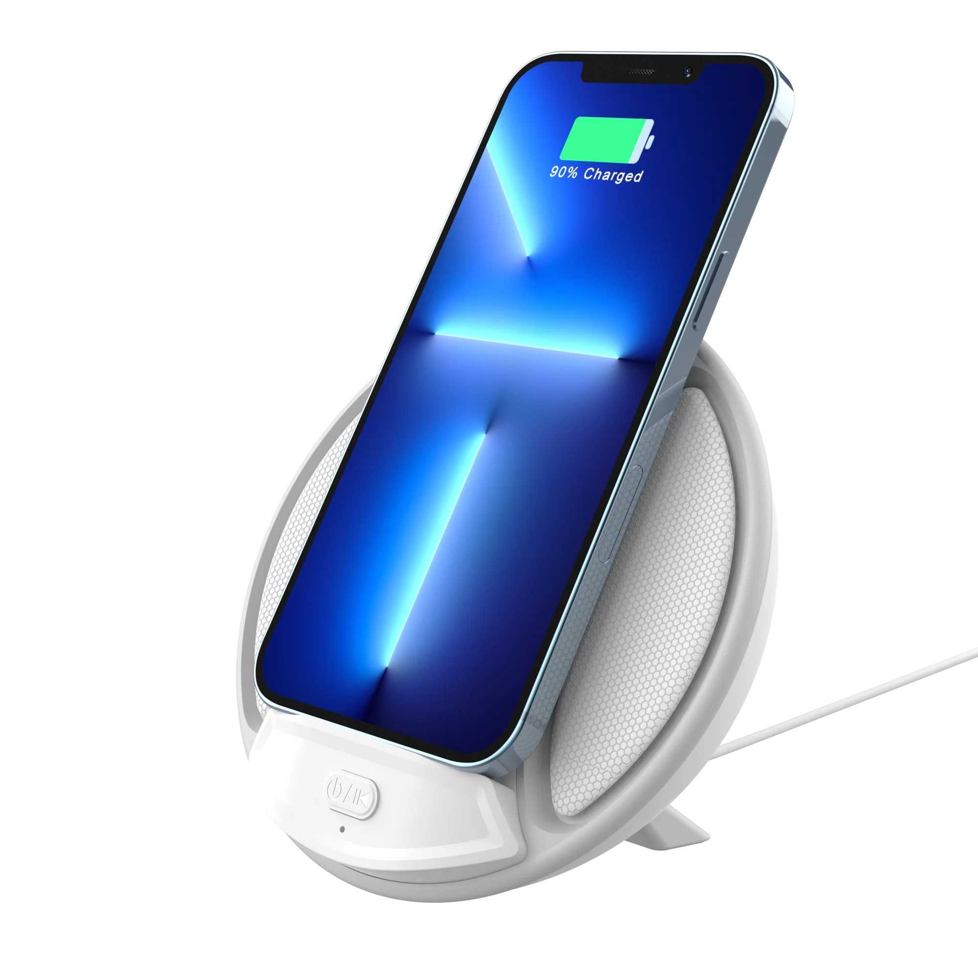Carregador 3 em 1: Wireless, Suporte e Som!