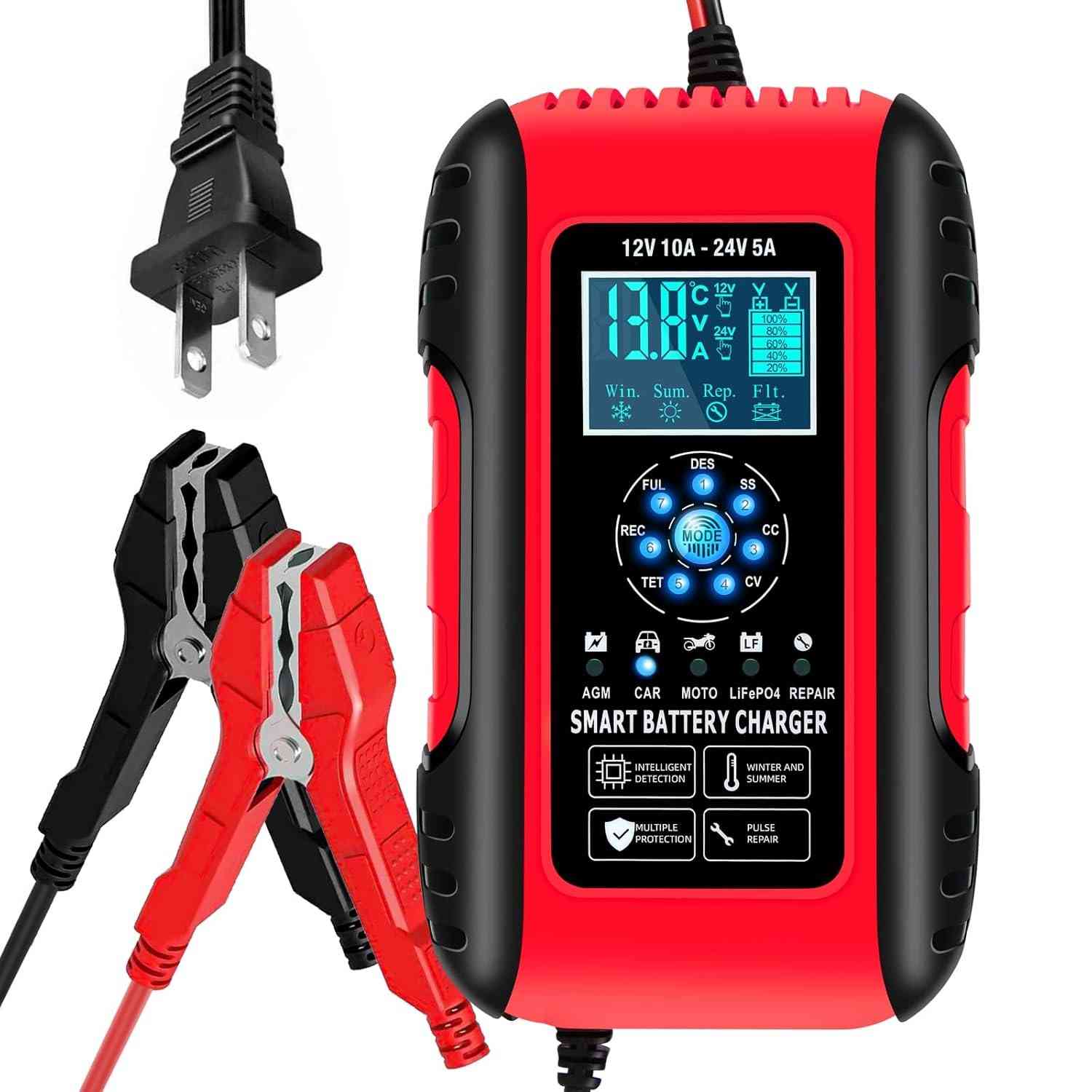 Carregador Inteligente E-FAST 10A: Potencialize Baterias 12/24V (LiFePO4, Chumbo-Ácido, AGM) para Carros, Caminhões, Motos e Mais!