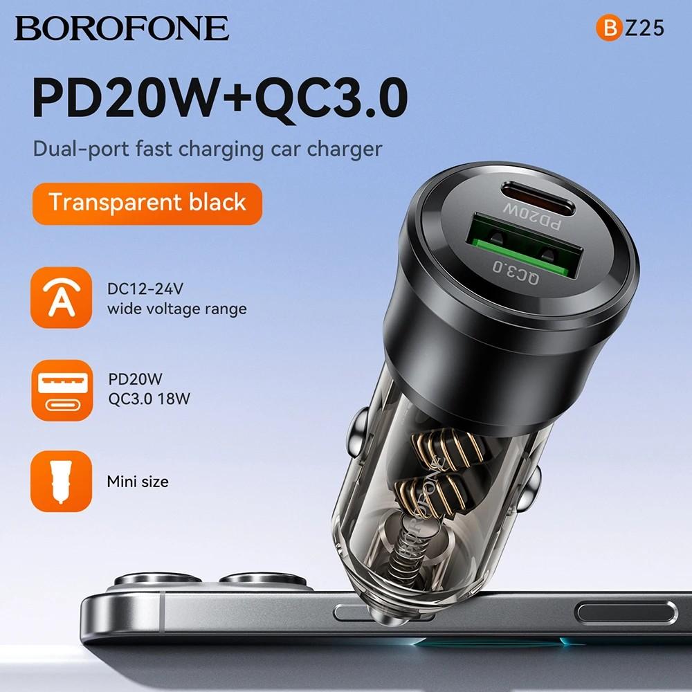 Carregador Auto BOROFONE BZ25: Carga Rápida USB-C 38W