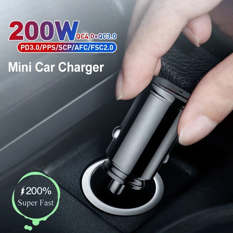 Carregador Automotivo 200W USB-C: Carga Turbo!