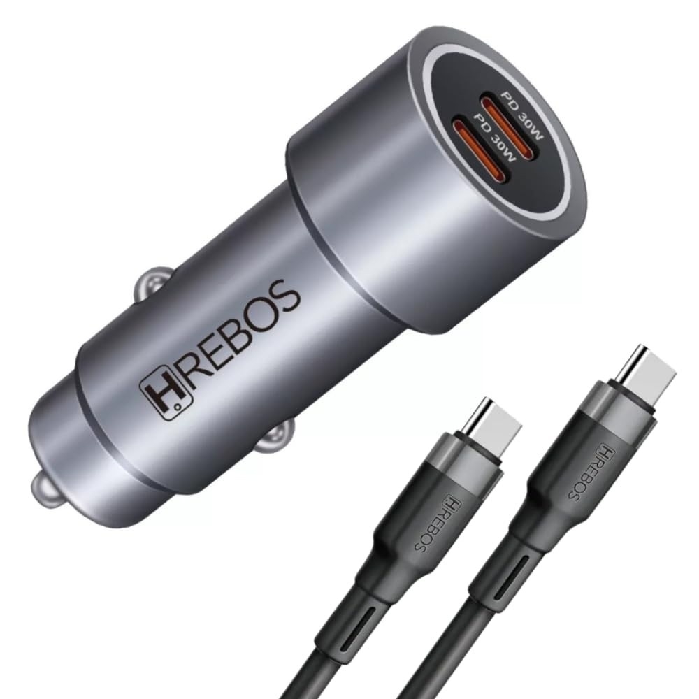 Carregador Veicular Turbo 60W Duas Saídas USB-C + Cabo Tipo-C Rápido