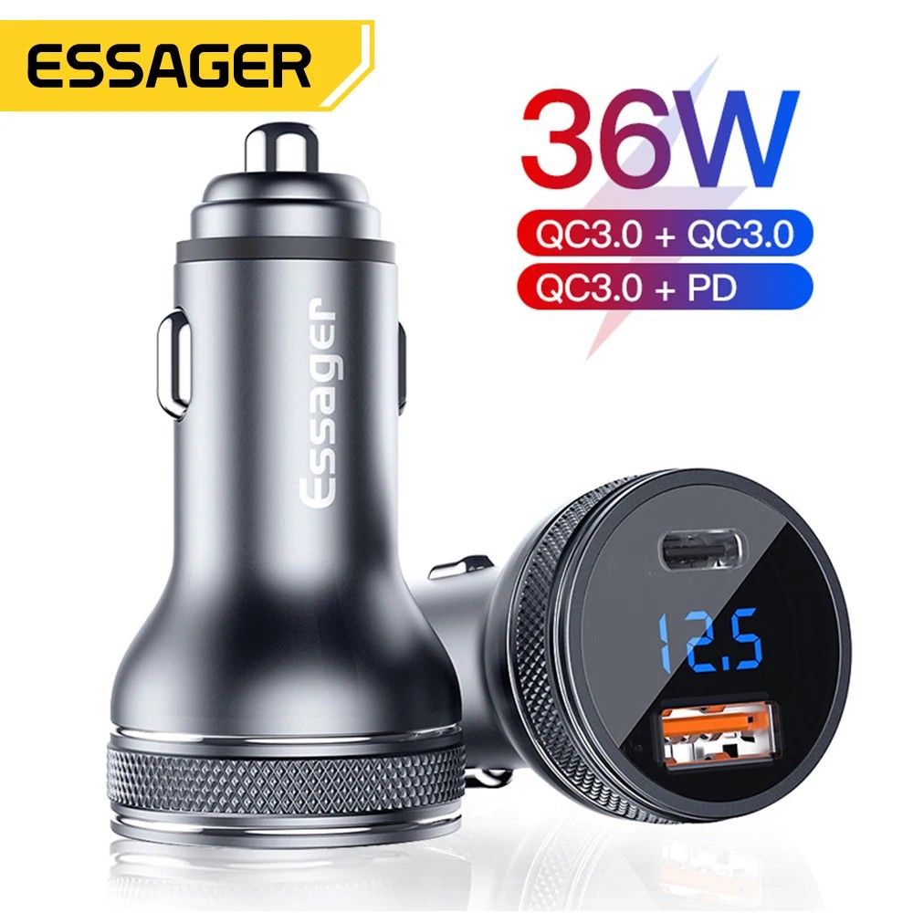 Carregador de Carro Essager Mini 36W: Carga Rápida!