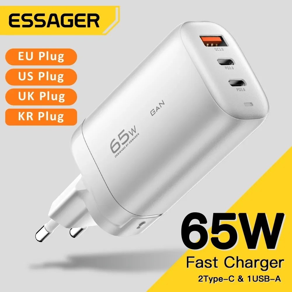 Carregador Essager 65W GaN: Turbo para Seus Dispositivos!