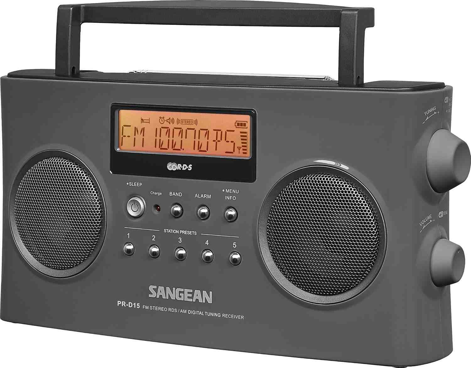 Rádio Digital Portátil Sangean PR-D15: Som Estéreo AM/FM com RDS e Carregador Integrado