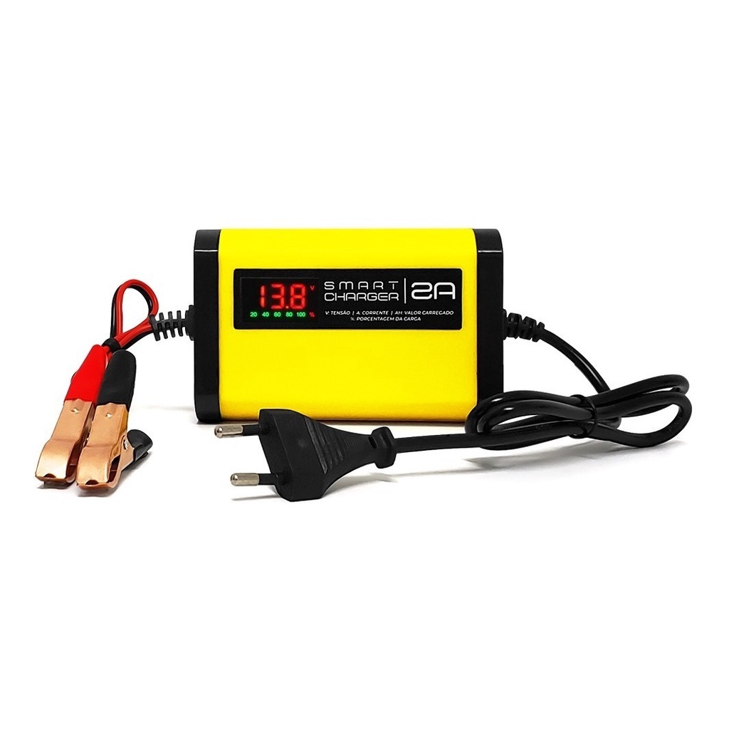 Carregador Inteligente 12V 2Ah Bivolt para Carro e Moto – Carga Rápida e Segura