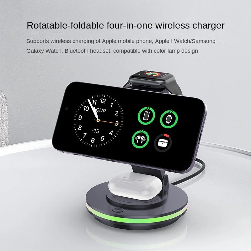 Carregador Magnético Dobrável 4 em 1 para iPhone e Airpods – Carregamento Rápido e Portátil