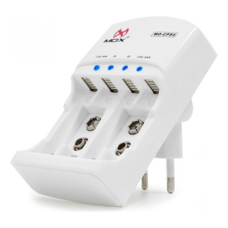 Carregador Mox MO-CP50: Pilhas AA, AAA e 9V
