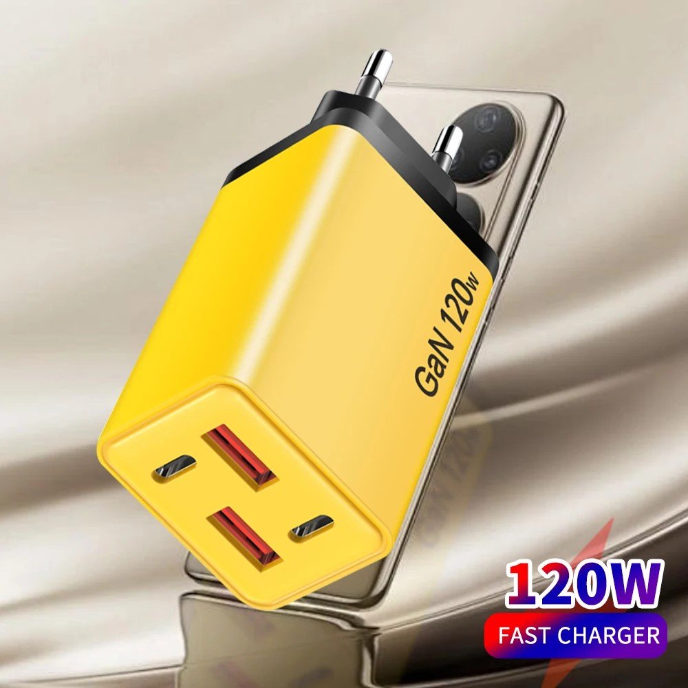 Carregador Rápido 120W GaN: 4 Portas USB-C
