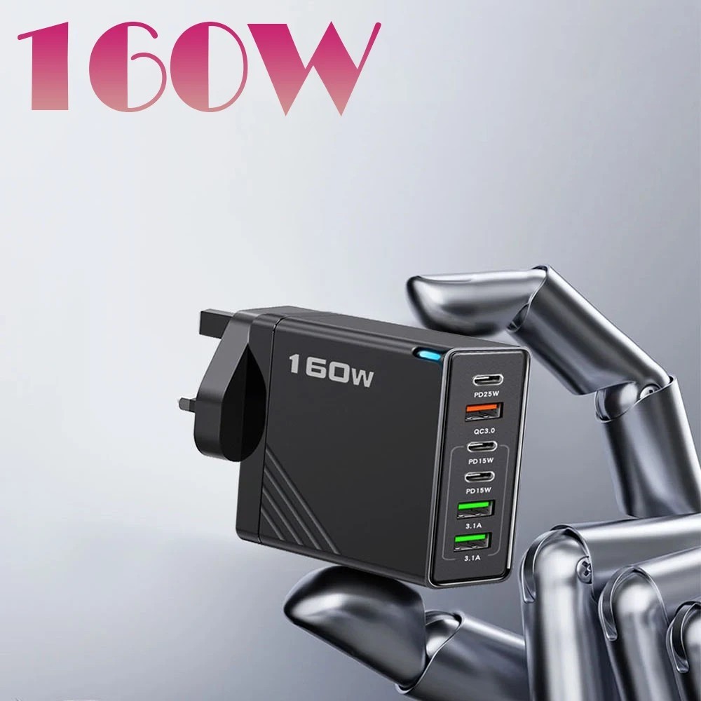 Carregador Rápido 160W: 6 Portas USB-C