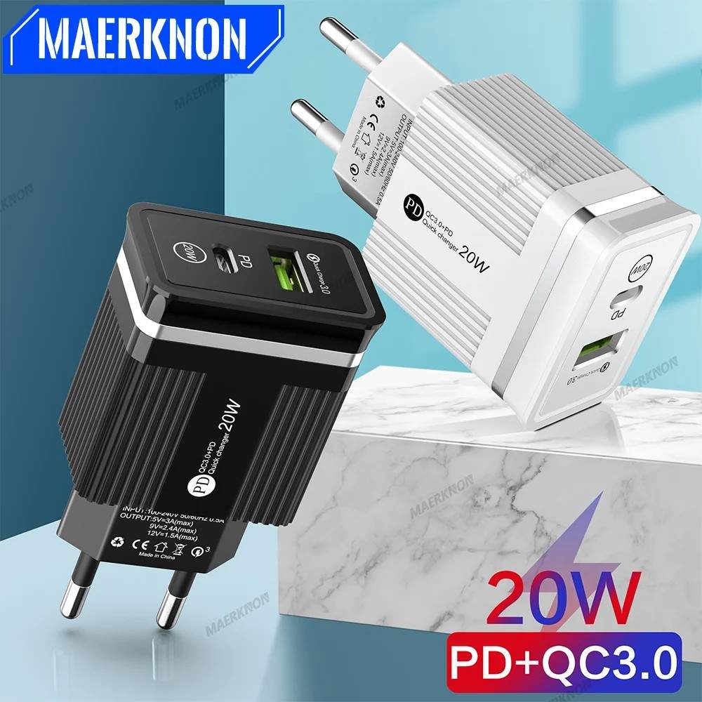 Carregador Rápido 20W Maerknon: PD & QC 3.0