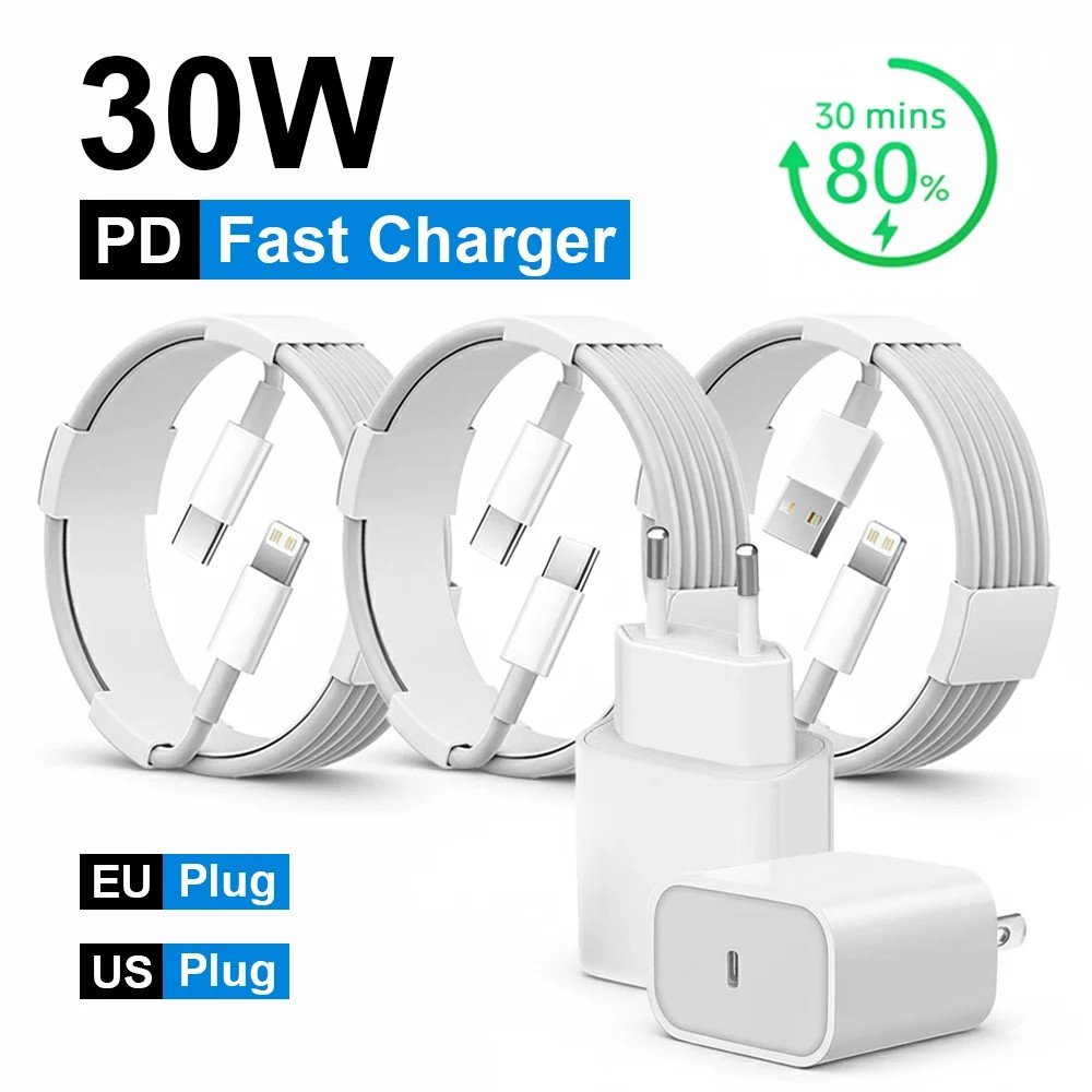 Carregador Rápido 30W iPhone: USB-C e Lightning